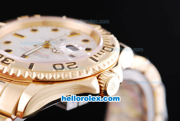 Rolex Yachtmaster Oyster Perpetual Automatic Movement Full Rose Gold Case/Strap with White Dial and Black Hour Marker - Click Image to Close